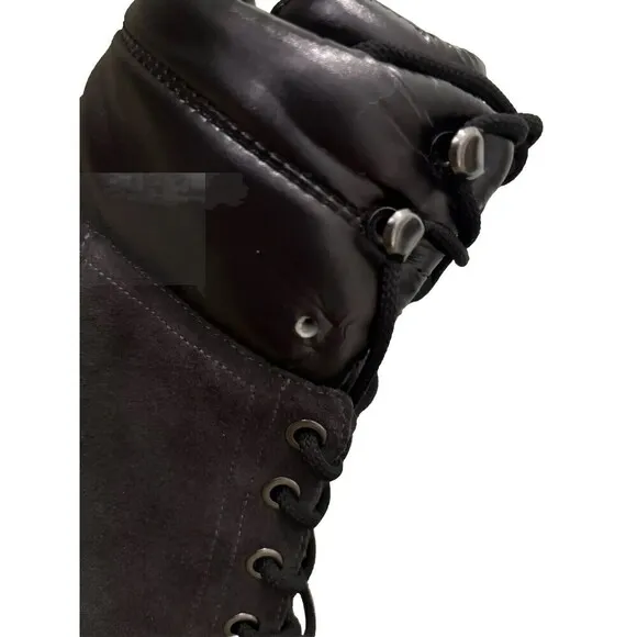 Marc Fisher Velima Black Suede Combat Lug Chunky Heel Ankle Boots Size 10 NEW