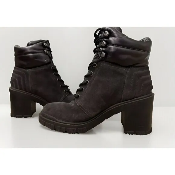 Marc Fisher Velima Black Suede Combat Lug Chunky Heel Ankle Boots Size 10 NEW