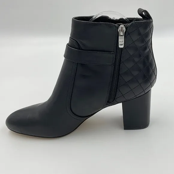 Marc Fisher Weity Black Quilted Leather Silver Buckle Strap Heeled Booties 9.5 M