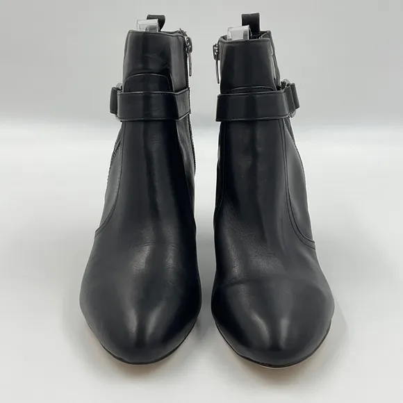 Marc Fisher Weity Black Quilted Leather Silver Buckle Strap Heeled Booties 9.5 M
