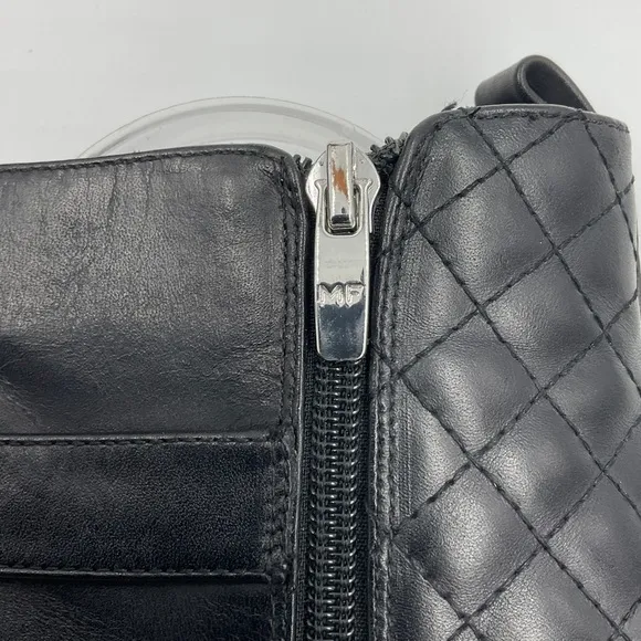 Marc Fisher Weity Black Quilted Leather Silver Buckle Strap Heeled Booties 9.5 M