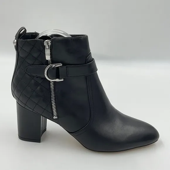 Marc Fisher Weity Black Quilted Leather Silver Buckle Strap Heeled Booties 9.5 M