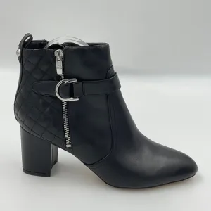 Marc Fisher Weity Black Quilted Leather Silver Buckle Strap Heeled Booties 9.5 M