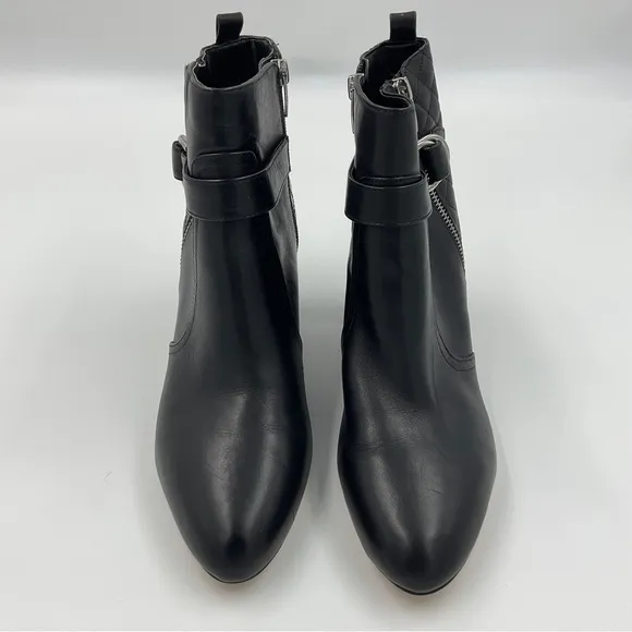 Marc Fisher Weity Black Quilted Leather Silver Buckle Strap Heeled Booties 9.5 M