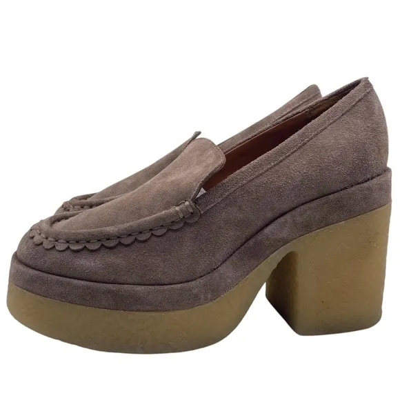 Marc Fisher Womens Shoes Lina Platform Loafers Sz 7 Tan Suede Chunky Sole Casual