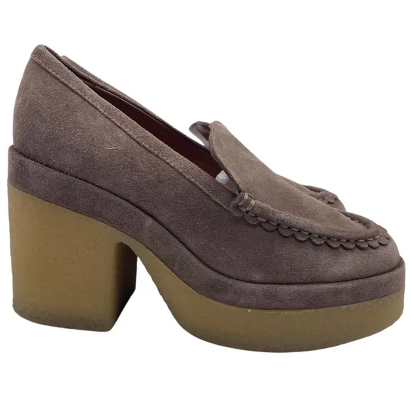 Marc Fisher Womens Shoes Lina Platform Loafers Sz 7 Tan Suede Chunky Sole Casual