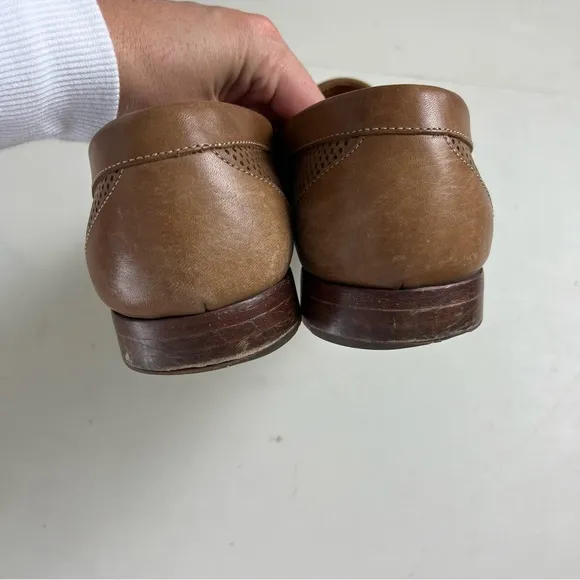 MARTIN DINGMAN- Perforated Brown Leather Moc Toe Penny Loafers