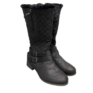 Maurice’s Deena Black Quilted Tall Cozy Lined Winter Buckle Boots