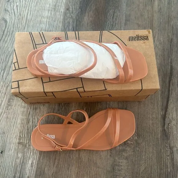 Melissa Jelly Flats Strappy Sandals Essential Classy 33409 Beige Size 8