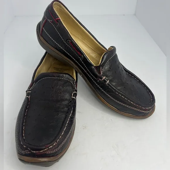 Mens Genuine Ostrich Skin Brown Loafers Slip On Shoes Size 8.5