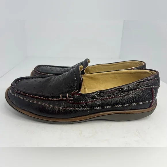 Mens Genuine Ostrich Skin Brown Loafers Slip On Shoes Size 8.5