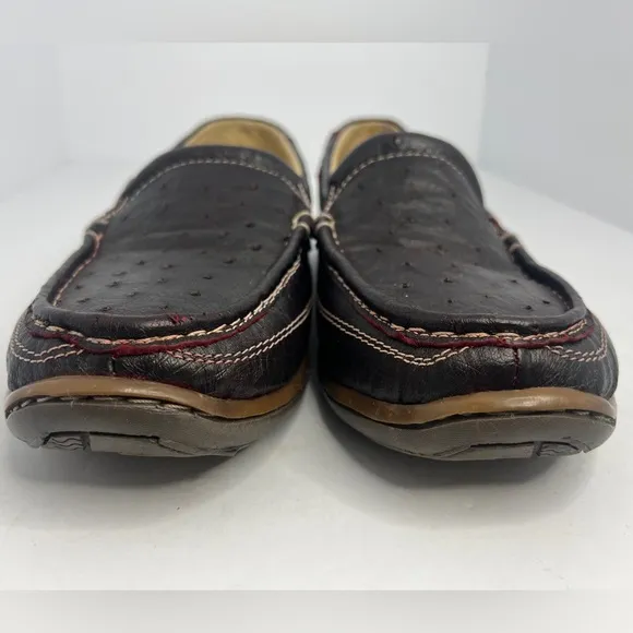 Mens Genuine Ostrich Skin Brown Loafers Slip On Shoes Size 8.5