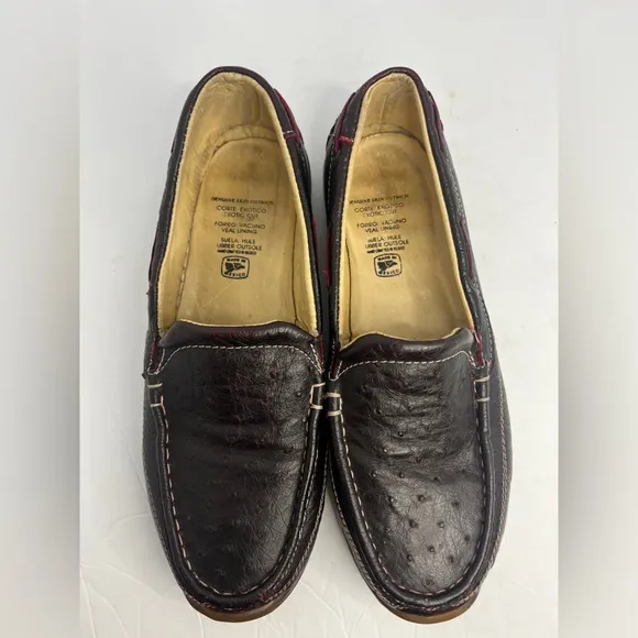 Mens Genuine Ostrich Skin Brown Loafers Slip On Shoes Size 8.5