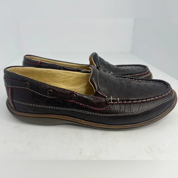 Mens Genuine Ostrich Skin Brown Loafers Slip On Shoes Size 8.5