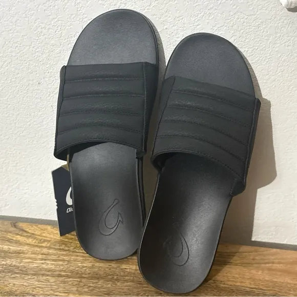 Men’s Olukai Maha 'Olu Black/Black Slide Sandals Sz 11 NEW