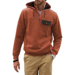 Men's Quilted Hoodies Casual Long Sleeve Quarter-Zip Pullover Sweatshirt