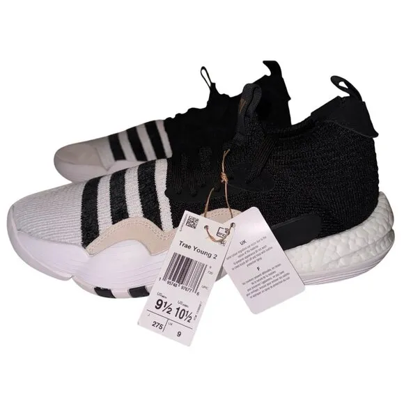 Mens Sneakers Size 9.5 Adidas Trae Young 2.0 Basketball Knit Upper Black/White