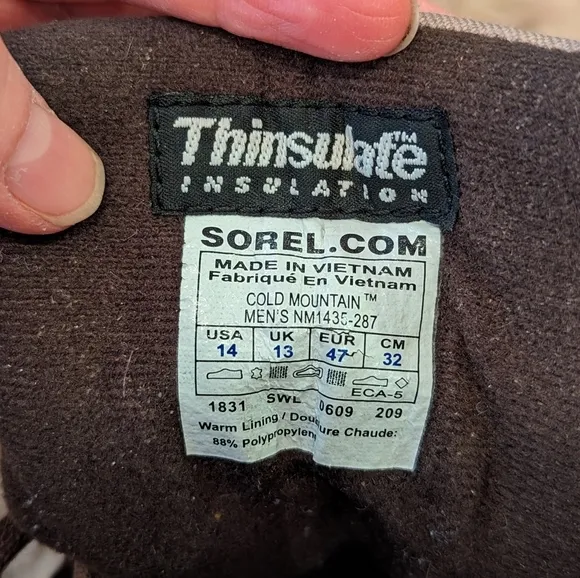 Mens Sorel Cold Mountain Thinsulate Brown Suede Lace Up Winter Boots Size 14 M