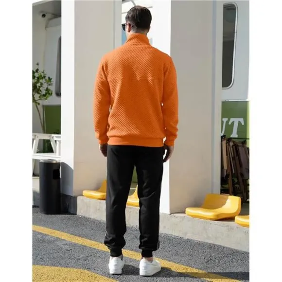 Men's Sweatshirt Fashion Stand Collar Button Pullover Sweatshirts with Pocket
