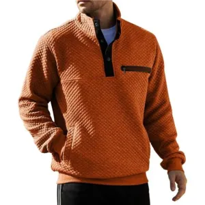 Men's Sweatshirt Fashion Stand Collar Button Pullover Sweatshirts with Pocket