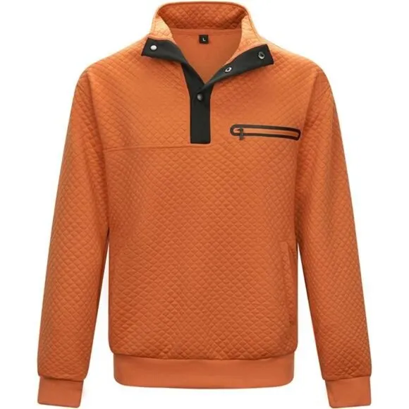 Men's Sweatshirt Fashion Stand Collar Button Pullover Sweatshirts with Pocket