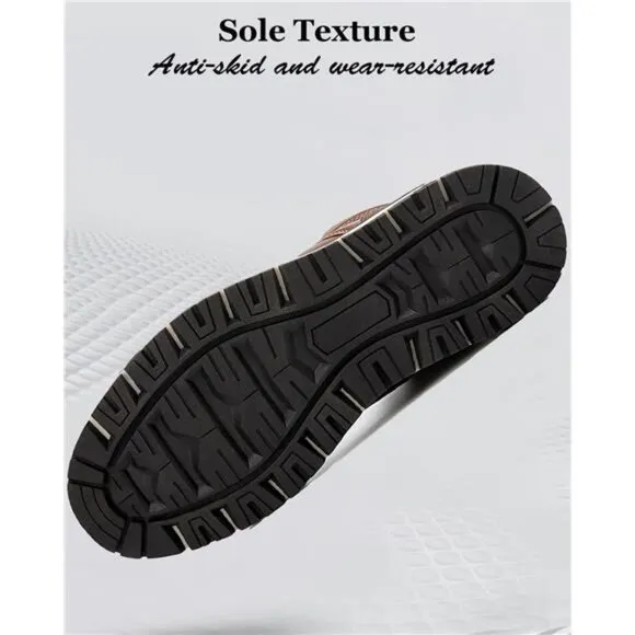 Men's Winter Boots Casual Booties Fur Mesh Lined Ankle Non-Slip Leather Shoes