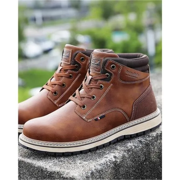 Men's Winter Boots Casual Booties Fur Mesh Lined Ankle Non-Slip Leather Shoes