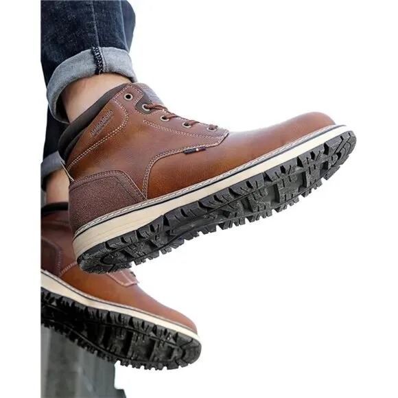Men's Winter Boots Casual Booties Fur Mesh Lined Ankle Non-Slip Leather Shoes
