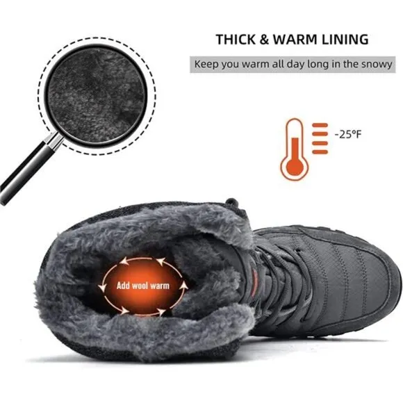 Men's Winter Waterproof Snow Boots With Fur Lined Anti Slip Lace