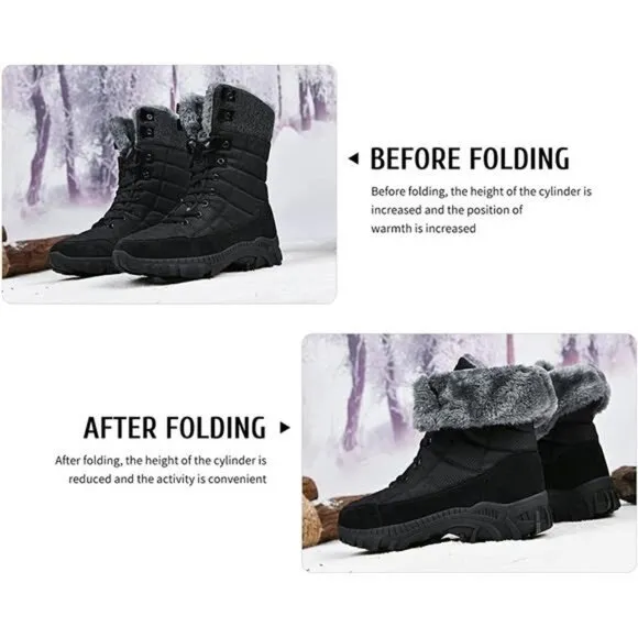 Men's Winter Waterproof Snow Boots With Fur Lined Anti Slip Lace