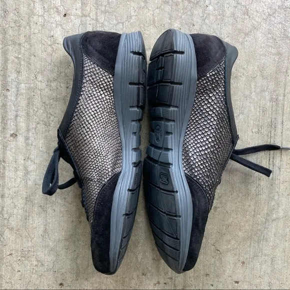 Mephisto | Yael Snakeskin Black Suede Sneakers 9.5