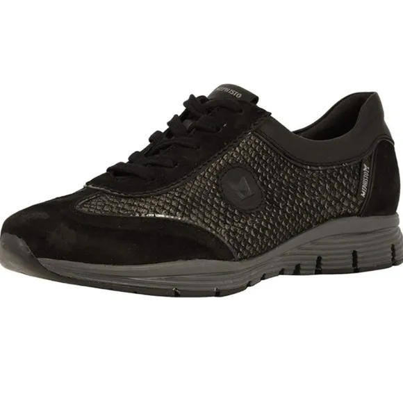 Mephisto | Yael Snakeskin Black Suede Sneakers 9.5