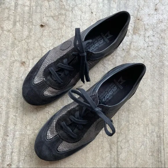 Mephisto | Yael Snakeskin Black Suede Sneakers 9.5