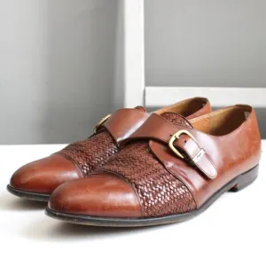 Mezlan Monterey Cognac Brown Woven Leather Cap-Toe Loafer Shoe Size 10.5 M