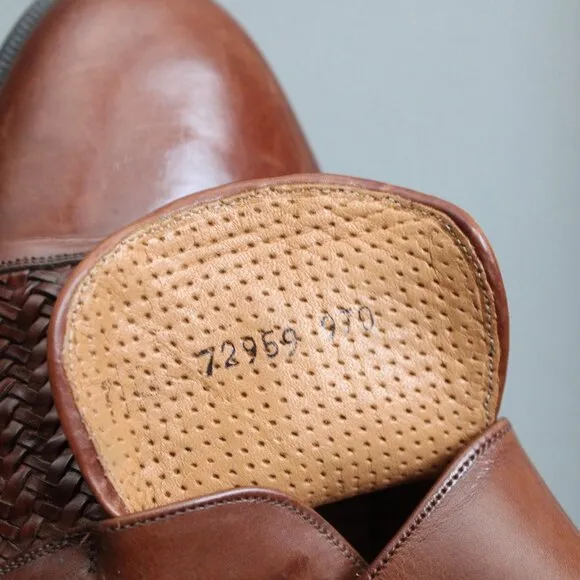 Mezlan Monterey Cognac Brown Woven Leather Cap-Toe Loafer Shoe Size 10.5 M