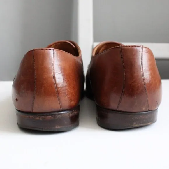 Mezlan Monterey Cognac Brown Woven Leather Cap-Toe Loafer Shoe Size 10.5 M