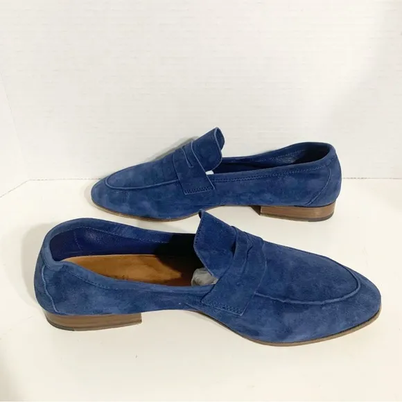 M.Gemi Italian 🇮🇹 Blue 🔵 Suede Leather Unlined Slip On Loafers Leather Sole