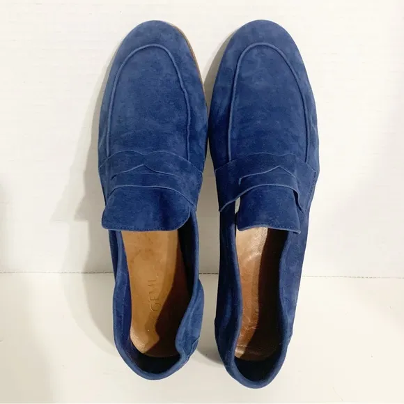 M.Gemi Italian 🇮🇹 Blue 🔵 Suede Leather Unlined Slip On Loafers Leather Sole