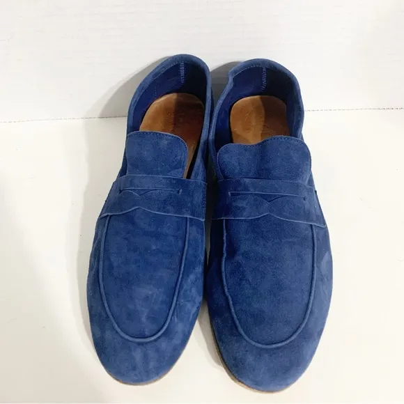 M.Gemi Italian 🇮🇹 Blue 🔵 Suede Leather Unlined Slip On Loafers Leather Sole