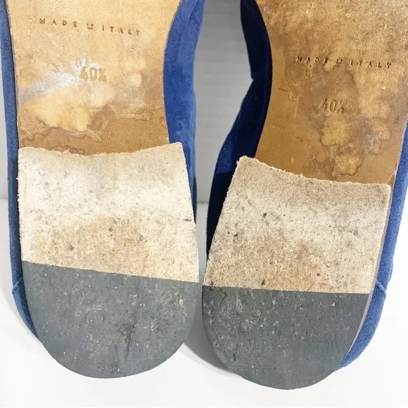 M.Gemi Italian 🇮🇹 Blue 🔵 Suede Leather Unlined Slip On Loafers Leather Sole