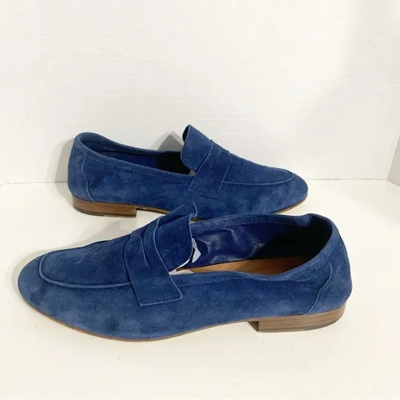 M.Gemi Italian 🇮🇹 Blue 🔵 Suede Leather Unlined Slip On Loafers Leather Sole