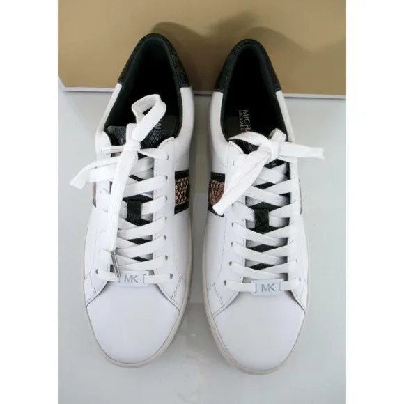 Michael Kors Irving Stripe Lace Up Designer Sneakers Optic White Multi Size 9