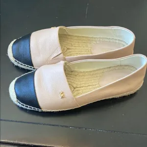Michael Kors Leather Black and Tan Espadrilles with Two-Tone Design