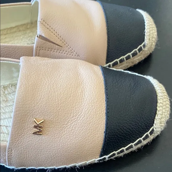 Michael Kors Leather Black and Tan Espadrilles with Two-Tone Design