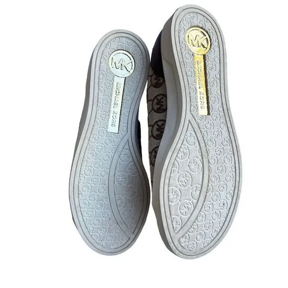 Michael Kors‎ Monogram Canvas Sneakers Brown Leather Trim Casual Shoes 6.5