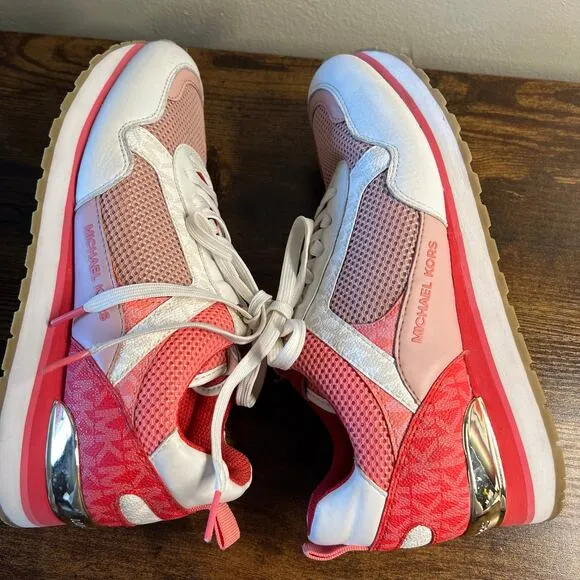 Michael Kors Wilma Trainer Sneakers 8 Womens Leather Signature Lace Up Sports