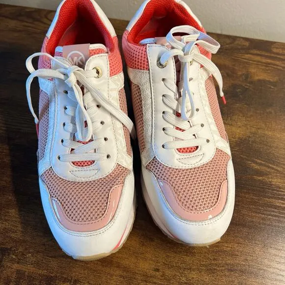 Michael Kors Wilma Trainer Sneakers 8 Womens Leather Signature Lace Up Sports
