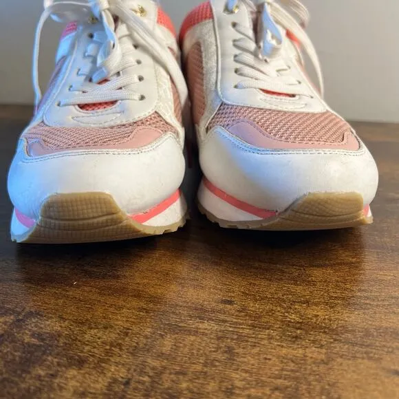 Michael Kors Wilma Trainer Sneakers 8 Womens Leather Signature Lace Up Sports