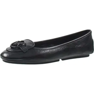 MICHAEL Michael Kors Womens Lillie Black Solid Leather Ballet Flats