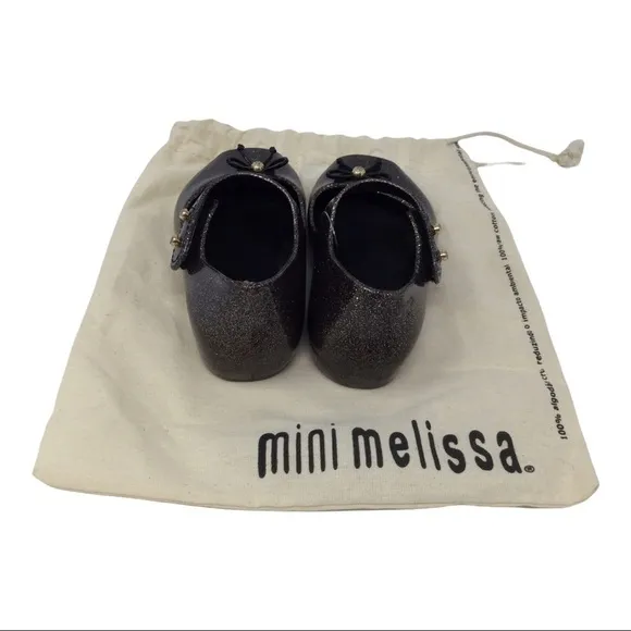 Mini Melissa Black Mary Jane Ballet Flats in Multicolored Glitter Shoes